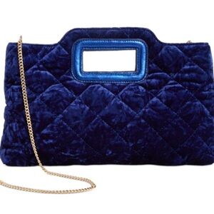 NWT I.n.c.International Concepts Juditth Handle Medium Velvet Clutch, Sapphire